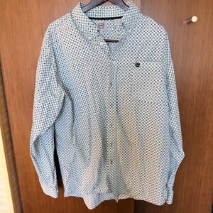 Cinch Mens XL Long Sleeve Western Button Down Shirt Geometric Diamond Blue Black